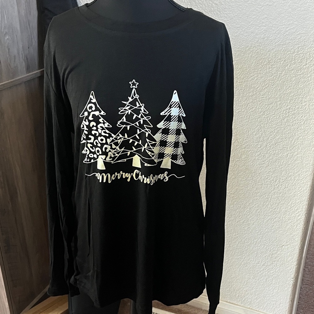 Black Long Sleeve Christmas Tree Shirt